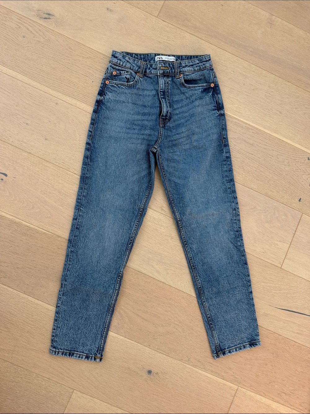 Zara High-Rise Straight Jeans in Medium Blue Wash